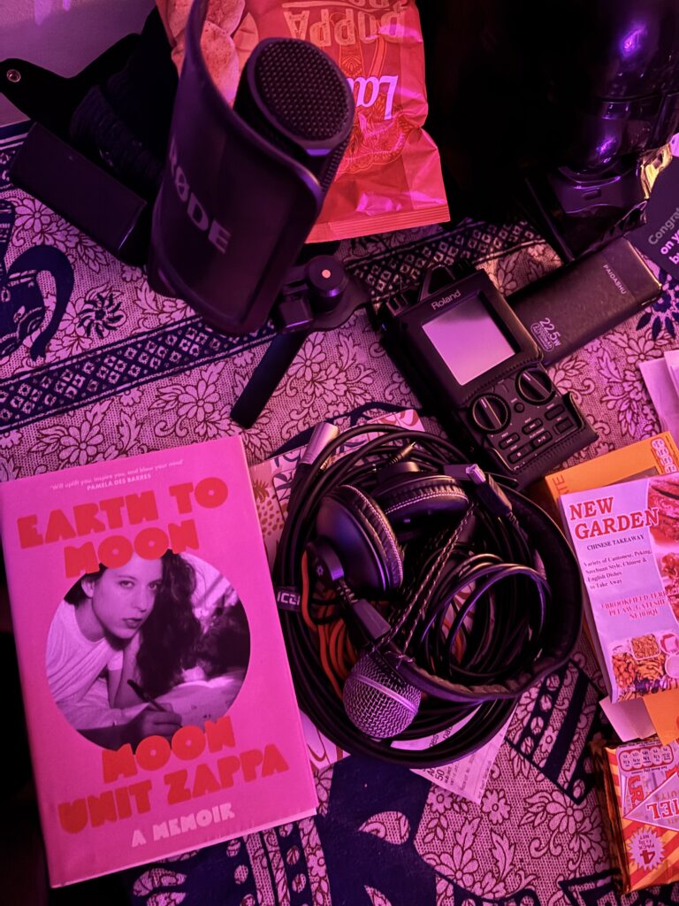 Recording at home, Mal and Dawn’s equipment (along with Moon Zappa’s book) is pictured on the dining table here